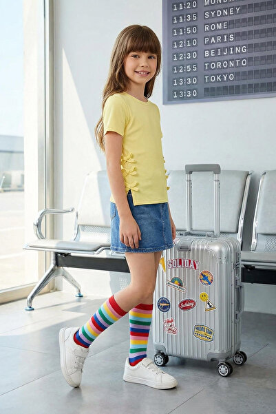 TRENDYOLKIDS Gelbes einfarbiges Strick-T-Shirt TKDSS25TS00048