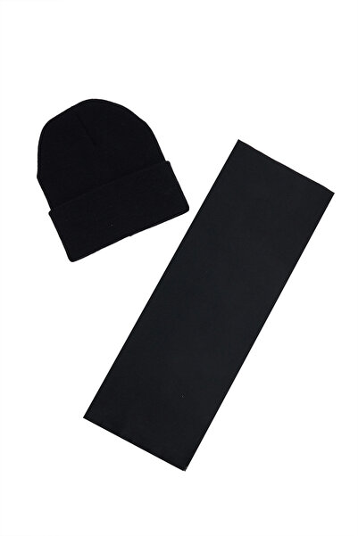 Tudors Ανδρικό σετ 2 τεμαχίων ζεστό μαύρο κασκόλ με μπερέ