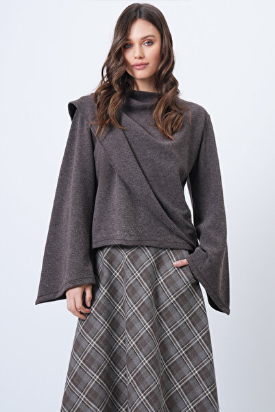 Trend Alaçatı Stili Braune Damenbluse mit Rundhalsausschnitt und selbstschale...