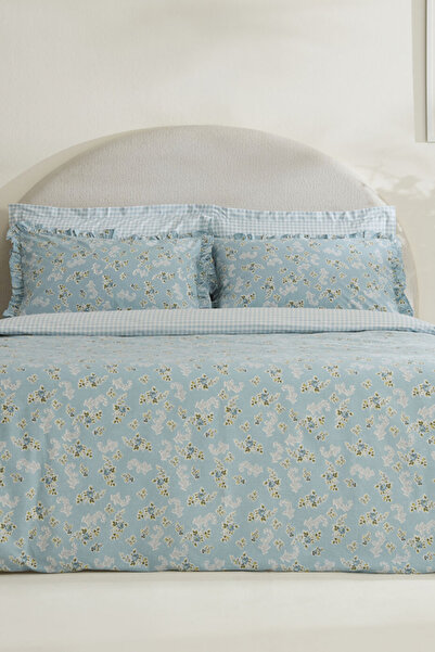 Karaca Home Carlo 100% Cotton Double Duvet Cover Set Blue