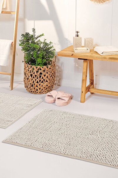Kaşmir Home Soft Makarna Banyo Paspas Seti Bej 40x60-60x90 cm