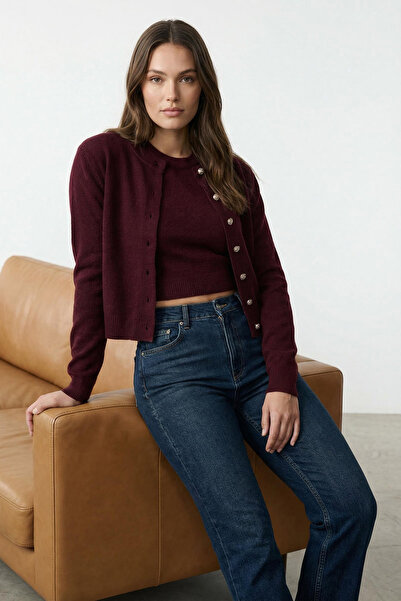 Trendyol Collection Bordeauxrotes Basic-Twin-Set aus Strickstoff TWOAW25HI00216