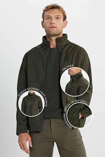 AC&Co / Altınyıldız Classics معطف رجالي كاكي دافئ ومريح وياقة واقفة