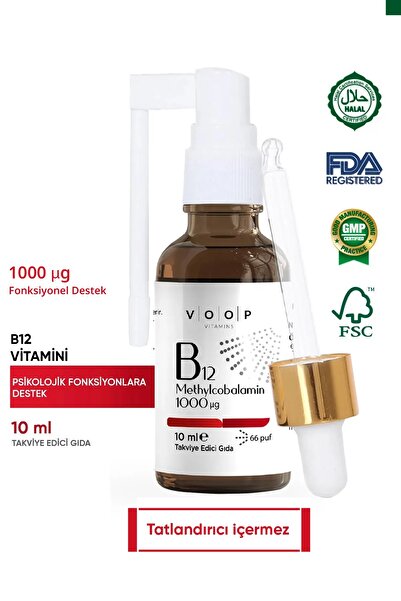 VOOP Vitamin B12 Methylcobalamin | 1000 µg (mikro gram) Sprey-Damla - 10 ml