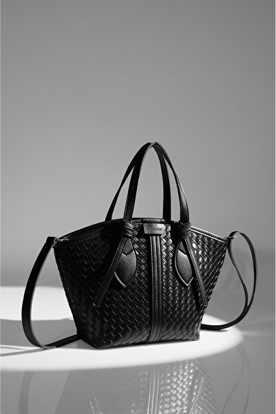 Rimense Women's Black Zippered Lined Hand and Shoulder Bag