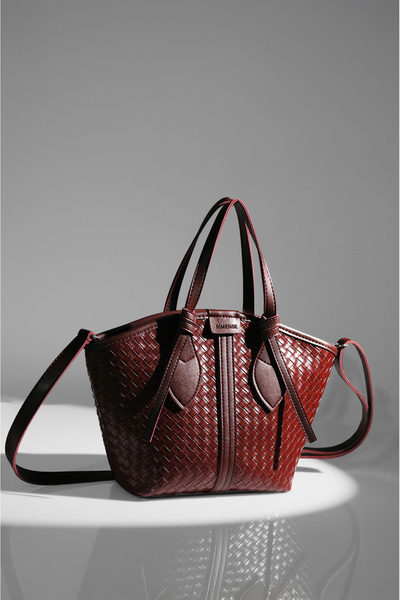 Rimense Γυναικεία τσάντα χεριού και ώμου με φερμουάρ σε μπορντό χρώμα