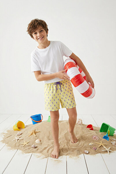 TRENDYOLKIDS Κίτρινο αγορίστικο παγωτό με στάμπα μαγιό TKDSS25DS00000