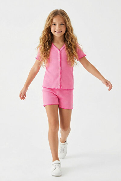 TRENDYOLKIDS Set de sus și de jos tricotat pentru fete roz TKDSS25AU00106