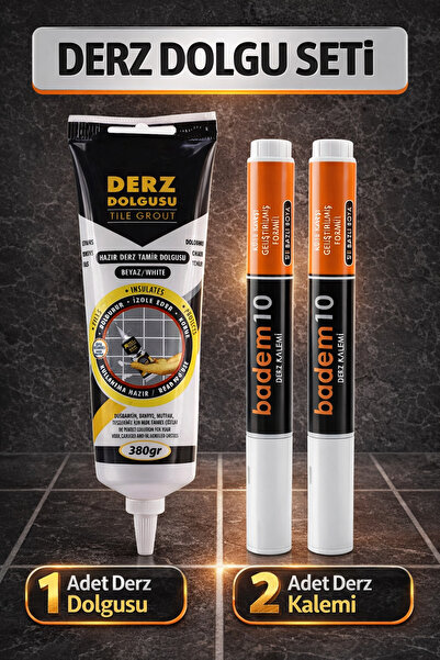 Badem10 (3'LÜ SET) Fayans Arası Beyaz Hazır Derz Dolgusu + 2'li Derz Boyama B...