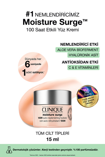 Clinique Moisture Surge™ 100 Saat Etkili Nemlendirici Yüz Kremi 15ml | Aloe V...