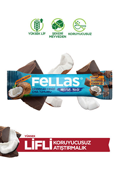 Fellas Meyve Bar - Hindistan Cevizli ve Chialı (40 g) x 12 Adet