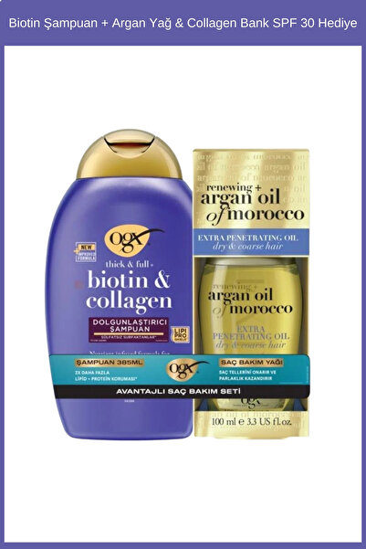 OGX Biotin Şampuan + Argan Yağ & Collagen Bank Şase Hediye