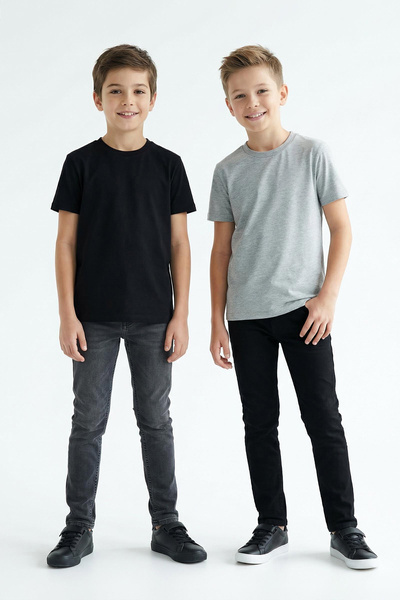 TRENDYOLKIDS Μαύρο-Γκρι 2'li Ανδρικό Παιδικό 100% Βαμβακερό Πλεκτό Μπλουζάκι ...