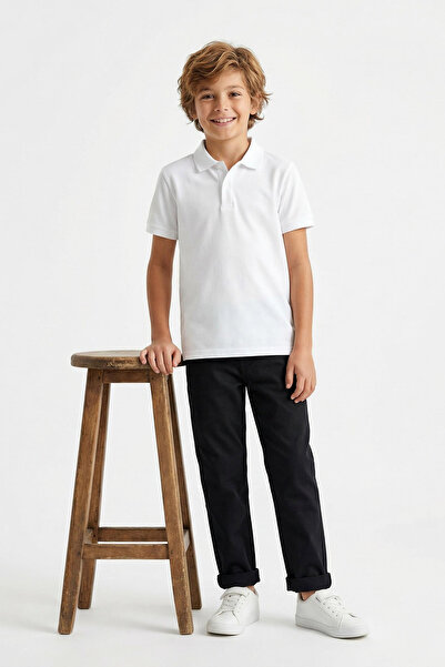 TRENDYOLKIDS Weißes Unisex-Strick-T-Shirt mit Polokragen – 100 % Baumwolle, k...