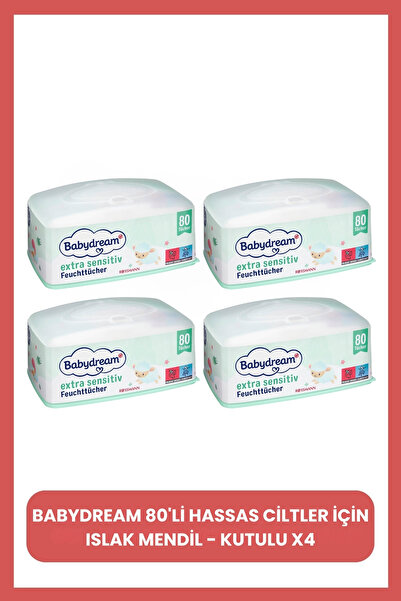 BABYDREAM 80'li Hassas Ciltler Için Islak Mendil - Kutulu X4 Adet