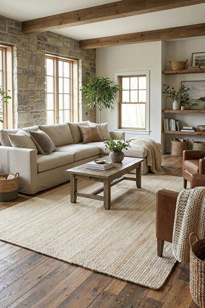 Koza Halı Natura El Dokuma Jüt Bohem Tarz Otantik Salon Oturma Odası Koridor ...