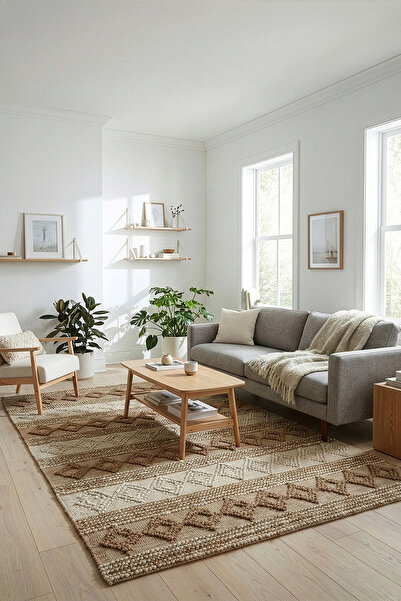 Koza Halı Natura El Dokuma Jüt Bohem Tarz Otantik Salon Oturma Odası Koridor ...