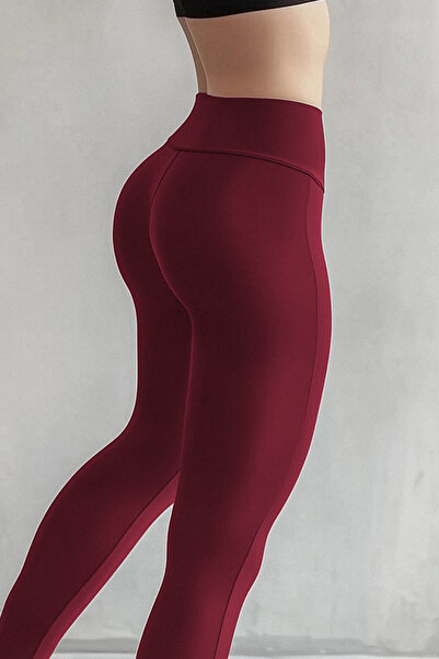 ترينديول كوليكشن طماق محبوكة قابلة للتمدد بخصر مطاطي عالي الخصر باللون العناب...