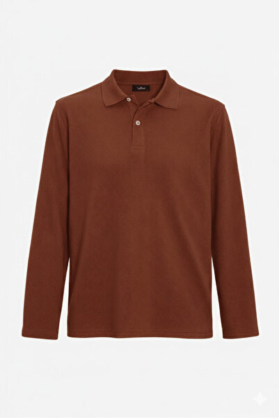 Tudors Ανδρικό μπλουζάκι με μακρύ μανίκι, καφέ, με λαιμόκοψη πόλο, με μαλακή ...