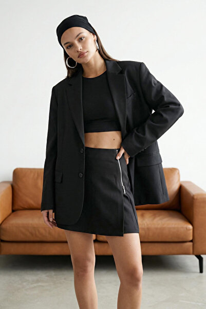 Trendyol Collection Czarna spódnica z krótkim rękawem i zamkiem błyskawicznym...