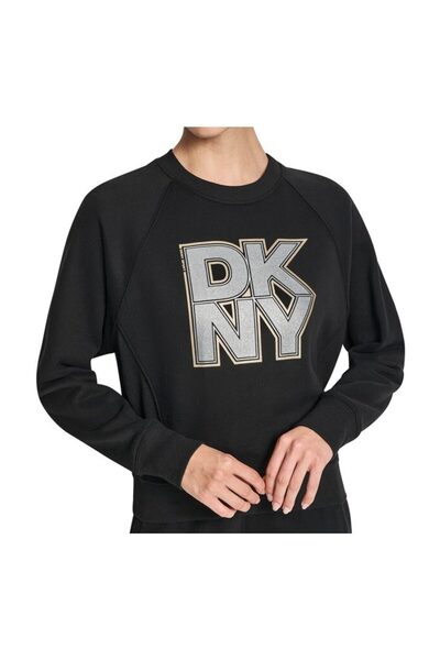 Dkny Mikina s kulatým výstřihem, s logem ze smíšených kovů, zdobená třpytivým...