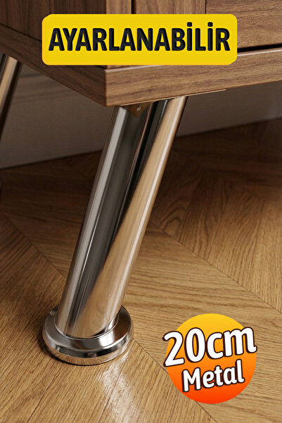 Badem10 (Adjustable) Chrome Metal Base Tv Unit with Table Top (20 cm) Sofa Fu...