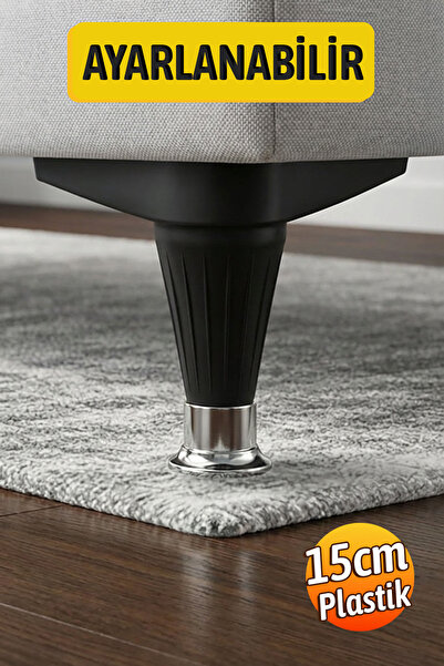 Badem10 (AYARLANABİLİR) 15 CM Siyah Krom Mobilya Kanepe Koltuk TV Ünitesi Aya...