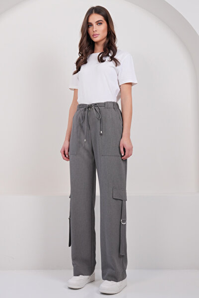 Trend Alaçatı Stili Women's Gray Double Pocket Woven Fabric Trousers Alc-X15001