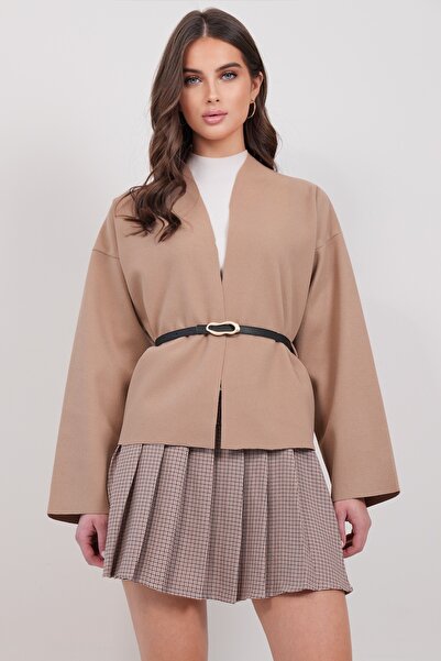 Trend Alaçatı Stili Women's Caramel Belted Cashmere Jacket Alc-X14925