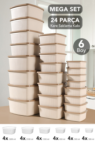 Meleni Home 24-Piece Striped Square Storage Container Set - Microwave Safe Or...