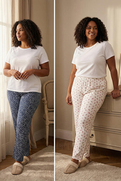 Trendyol Curve بنطلون بيجامة محبوك من القطن قماش قابل للتمدد سوبرم مكون من قط...