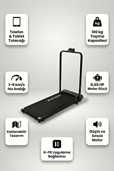 kochler Uygulamalı ve Eğimli Koşu Bandı - Katlanabilir ve 0,65 HP Yürüyüş Bandı