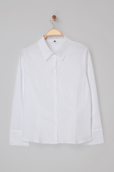 Trendyol Curve Wardrobe Essentials White Lightweight Fitted Waist Cotton Wove...