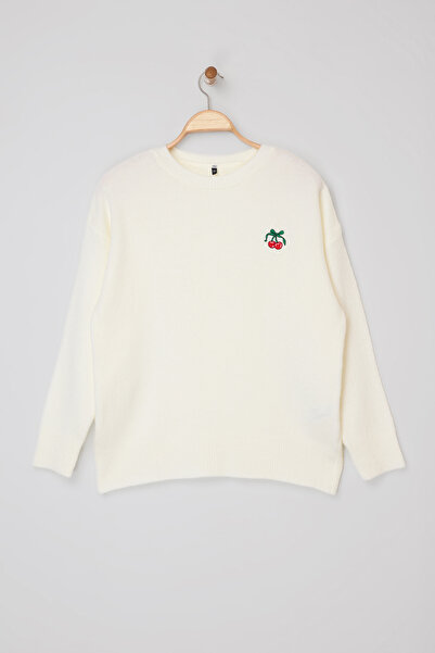 Trendyol Curve Ecru Stickerei-Detail Pullover aus weichem Strickstoff TBBAW26...