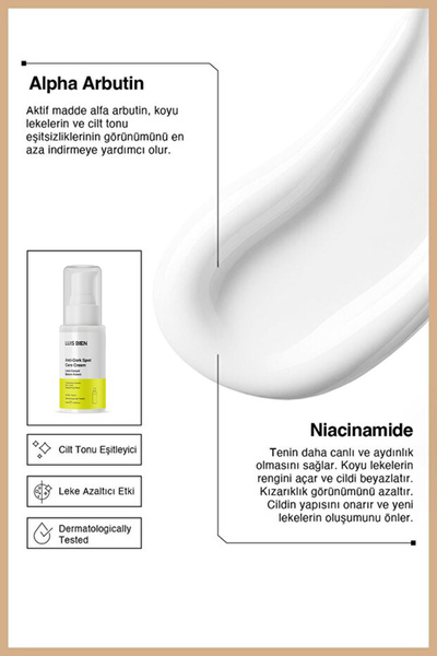 Luis Bien Leke Karşıtı Yüz Kremi 50 ml – Ton Eşitleyici, Aydınlatıcı & Nemlendirici | Nemlendirici Krem | Gece Kremi | Gündüz Kremi | Kırışıklık Kremi | Bariyer Kremi | Cilt Bakım Kremi