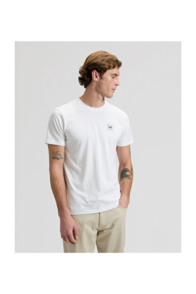 Lee Férfi szőtt címkés póló, élénk fehér színben