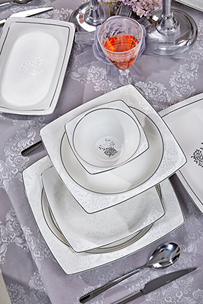 Taç Real Bone Tia Platin 60 Parça Yemek Takımı