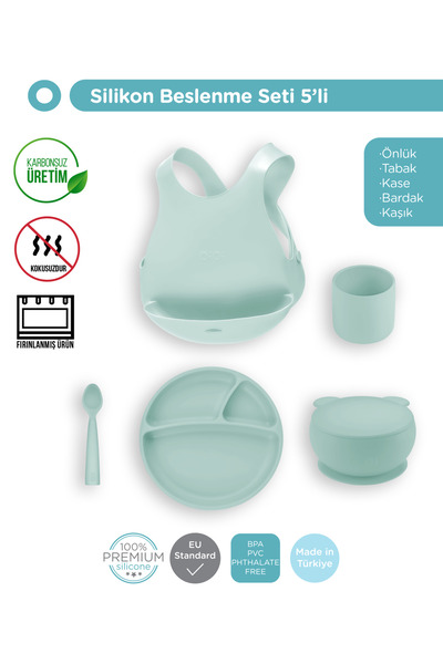 OiOi River Green Beşli Set (önlük+tabak+kase+bardak+kaşık)