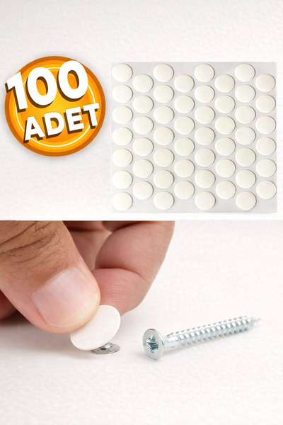 Badem10 Yapışkanlı Vida Tapası Tıpası Beyaz Vida Kapatıcı Kapağı (100 Adet)