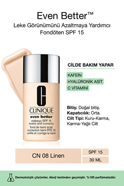 Clinique Even Better™ Doğal Bitişli Fondöten Spf 15 - Renk: Cn 08 Linen 30ml ...