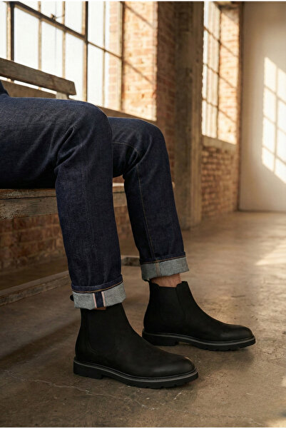 DGN Erkek Strech Detaylı Bot Hakiki Deri Siyah Nubuk 26131023210