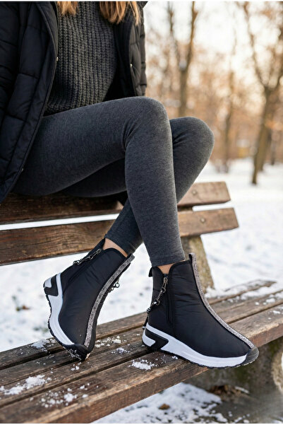 DGN 685-1 Women's Black Silver Stone Boots - Thick Sole and Zipper Detail