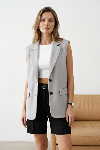 Trendyol Collection Сива обикновена подплатена тъкана жилетка TWOSS24YE00018