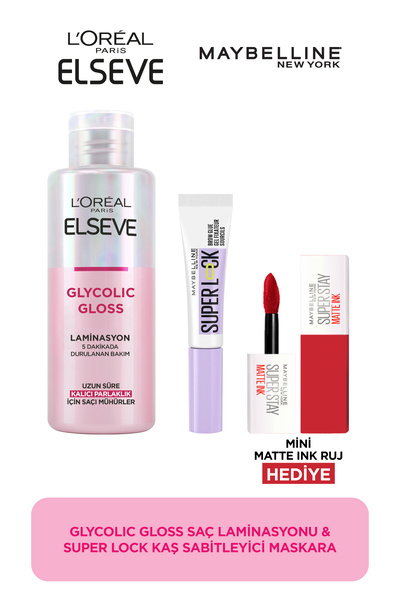 ELSEVE Glycolic Gloss Laminasyon + Maybelline Superlock Kaş Sabitleyici + Min...