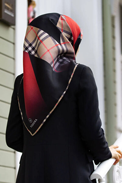 Vissona Дамски копринен шал от кепър, червен - черен