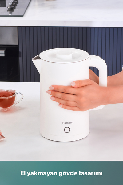 HOMEND Heatrow Cooltouch 1618h Paslanmaz Çelik El Yakmaz Gövdeli Su Isıtıcısı Beyaz