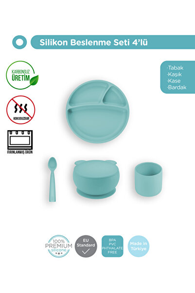 OiOi Aqua Green Dörtlü Set(tabak+bardak+kaşık+kapaklıkase)