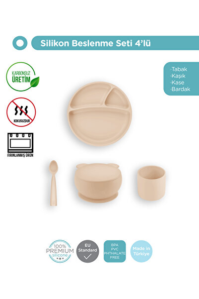 OiOi Bubble Beige Dörtlü Set(tabak+bardak+kaşık+kapaklıkase)