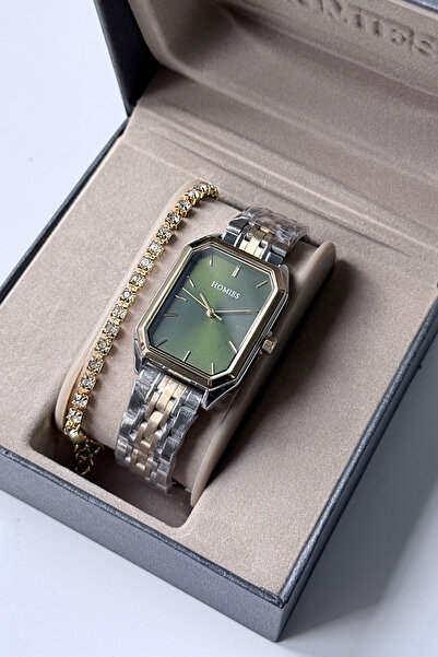 Homies ساعة يد نسائية بهيكل مستطيل مع ضمان لمدة عامين مع علبة وسوار هدية. HMS...