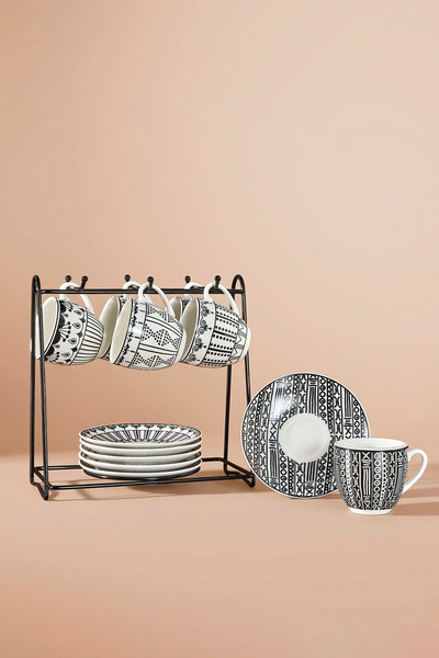 Karaca Ceaști de cafea Altos pentru 6 persoane cu suport metalic 90 ml